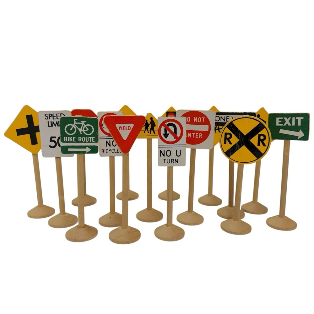 Vintage 1970s Childcraft Block Play Lot Of 16 Wood Traffic Signs